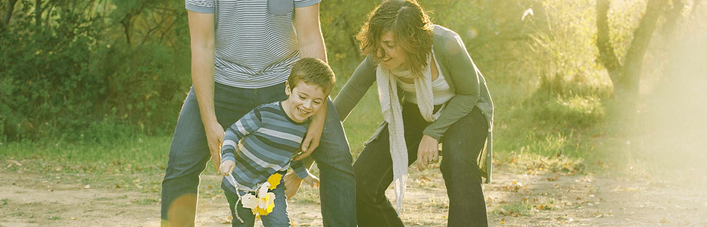 Family playing together outside
